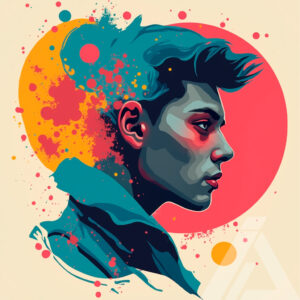 Arte Contemporáneo con Retrato y Salpicaduras de Pintura