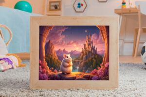 Arte de Fantasía Hamster y Castillo Mágico al Atardecer