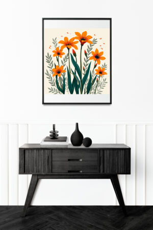 Diseño con Flores Naranjas y Hojas Verdes