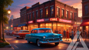 Escena Retro de Ciudad con Coches Clásicos