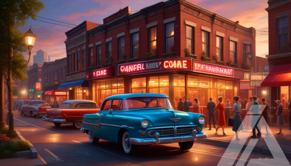 Escena Retro de Ciudad con Coches Clásicos - Imagen 2