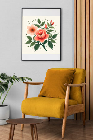 Ilustración de Flores Rosas y Verdes para Decoración