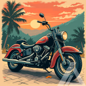 Motocicleta Clásica en Escena de Atardecer