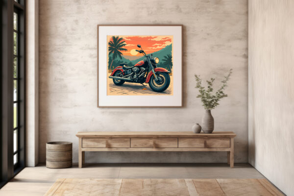 Motocicleta Clásica en Escena de Atardecer