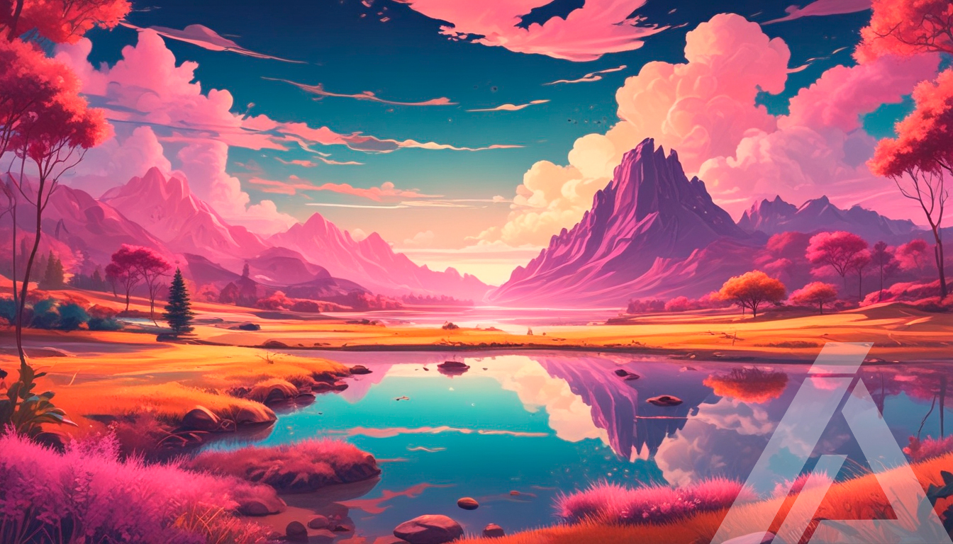 Paisaje de Fantasía con Montañas y Lago - Imagen 2