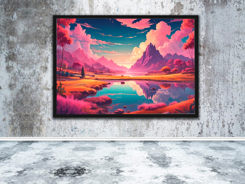 Paisaje de Fantasía con Montañas y Lago