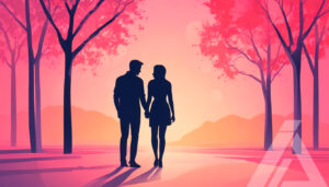 Pareja Enamorada Caminando al Atardecer