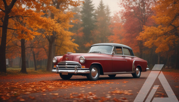 Vehículo Vintage en un Paisaje de Otoño - Imagen 2