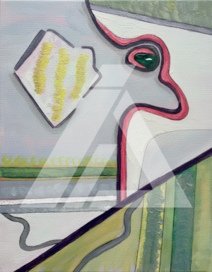 Figura abstracta con línea roja ma