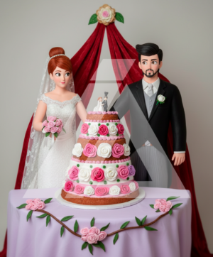 Novios en con tarta nupcial ma