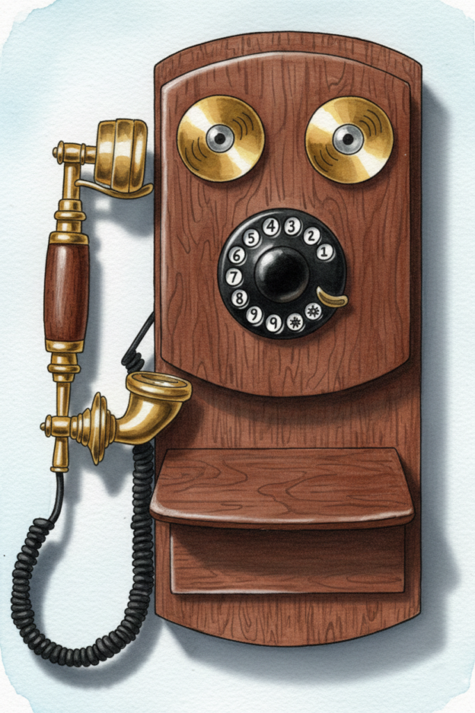 Teléfono de Madera Antiguo