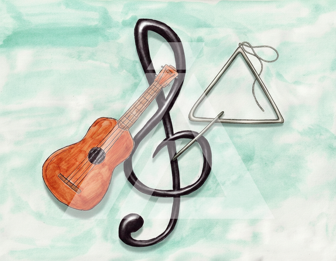 Clave de sol con guitarra y triangulo ma