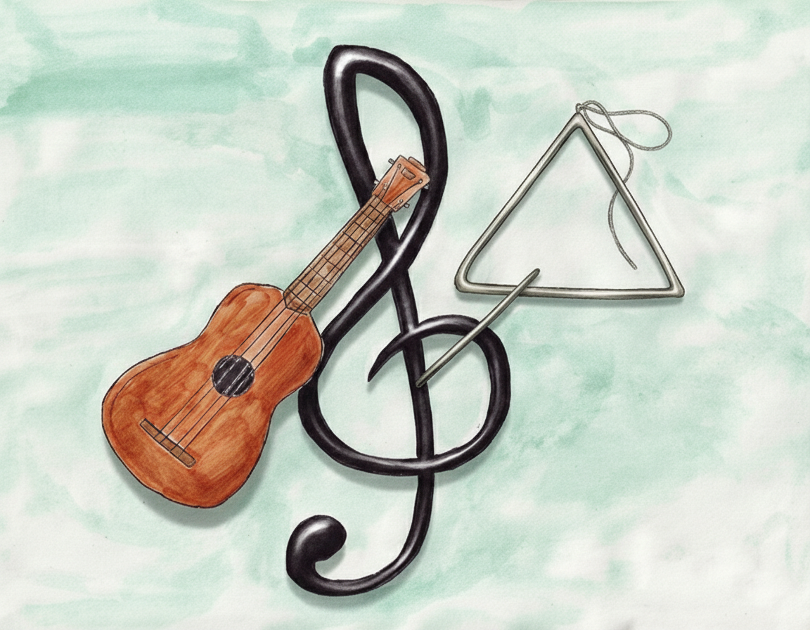 Clave de sol con guitarra y triangulo