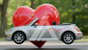 Coche de bodas con corazon ma